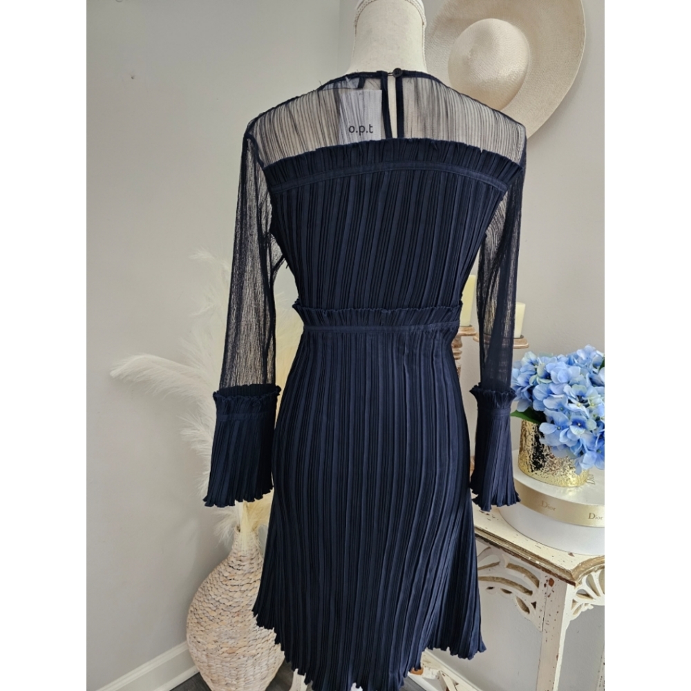 O.P.T. Navy Blue Pleated Long Sleeve Dress - Picture 2 of 4